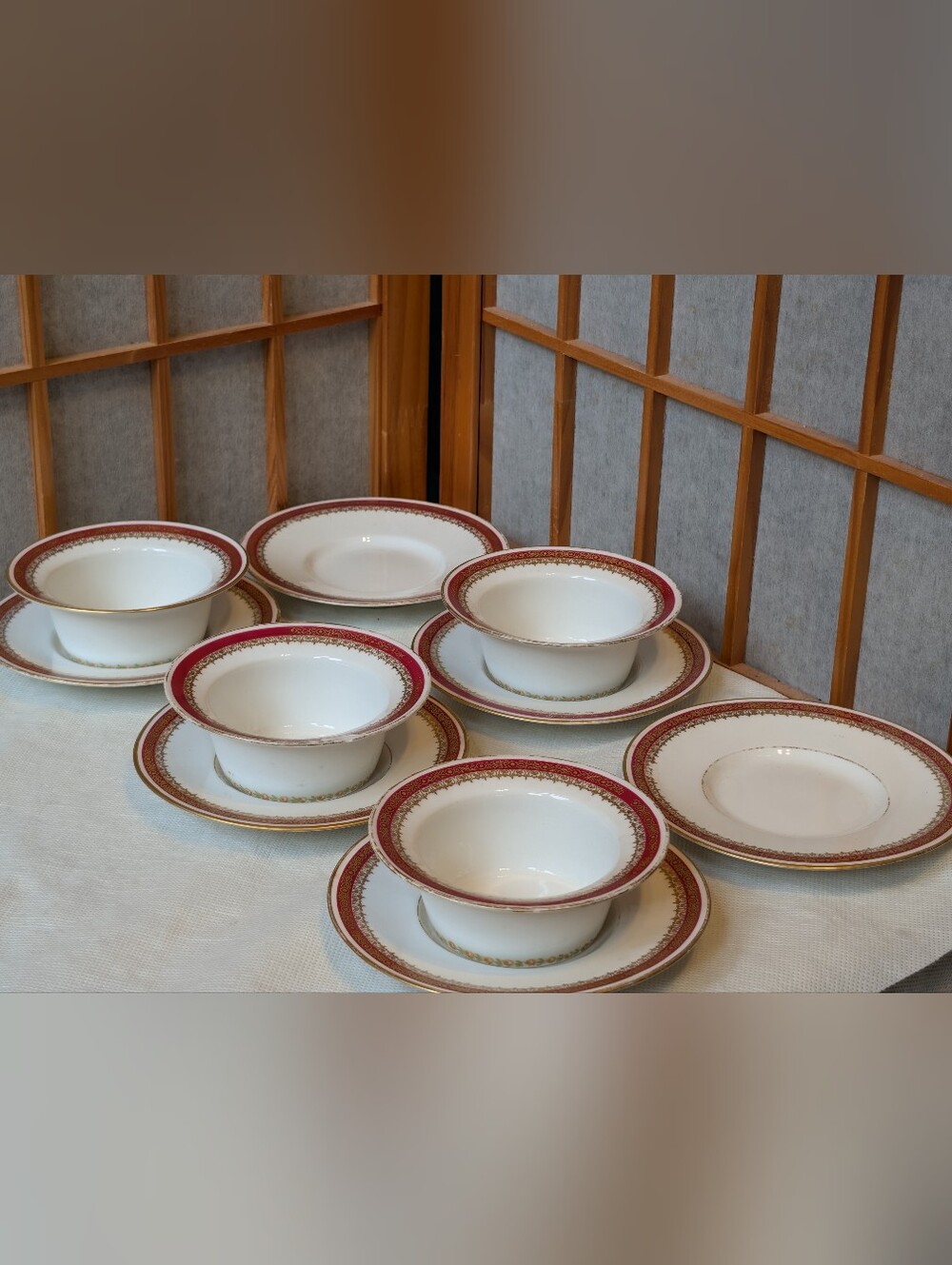 1900 Limoges Handleless Tea Bowl  + Saucers - Fine China Sipper Cup France 10 pc